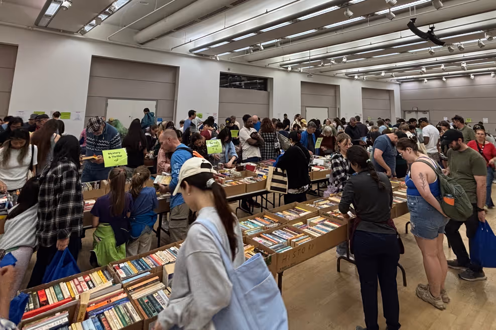 Vancouver used book sale CDs and DVDs on display