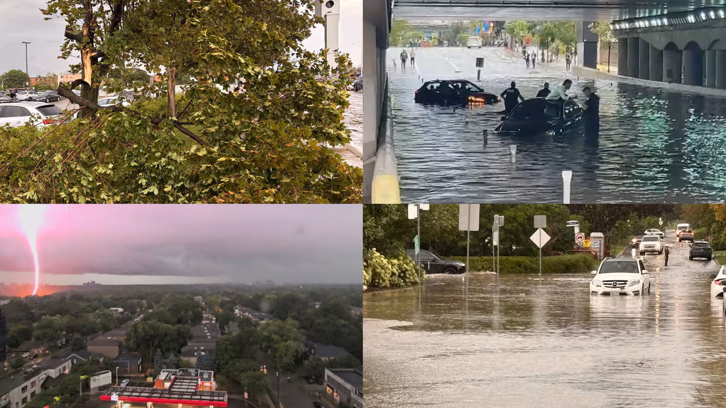 Toronto severe thunderstorm flooding a downtown street